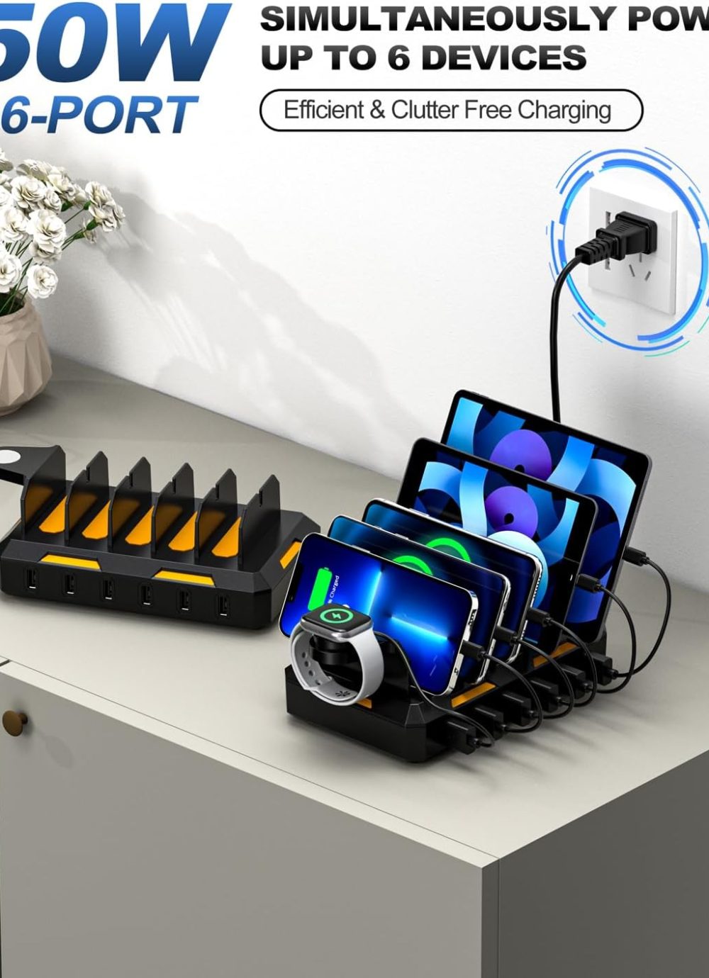 Charging Station for Multiple Devices, Honcila 6 in 1 Multi Charger Station Charging Dock for Cellphone Tablet iPhone iPad and More - 50W Charging Station Organizer with 6 Mixed Charging Cables - Image 2
