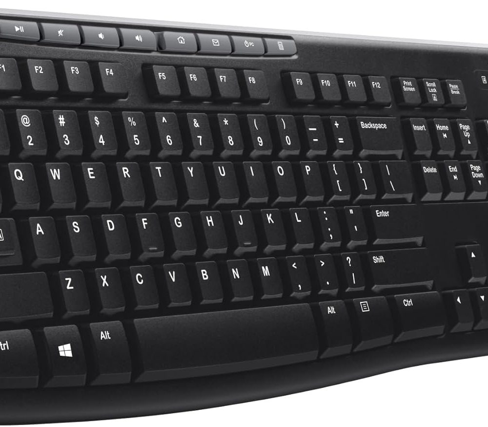 Wireless Keyboard for Windows, 2.4 GHz Wireless, Full-Size, Number Pad, 8 Multimedia Keys, 2-Year Battery Life, Compatible with PC, Laptop, Black