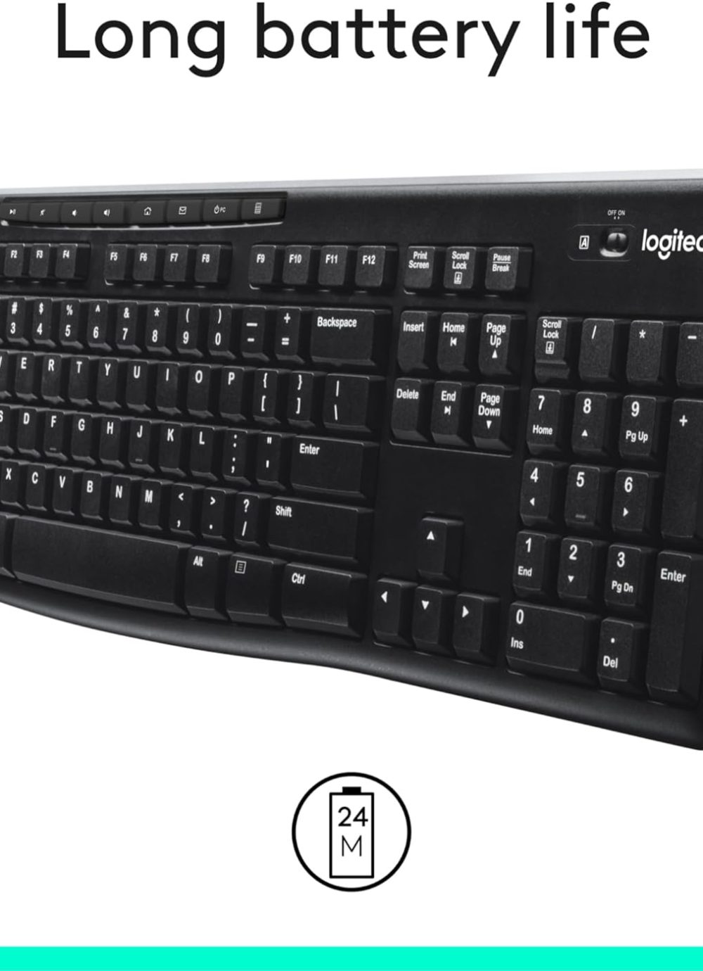 Wireless Keyboard for Windows, 2.4 GHz Wireless, Full-Size, Number Pad, 8 Multimedia Keys, 2-Year Battery Life, Compatible with PC, Laptop, Black - Image 3