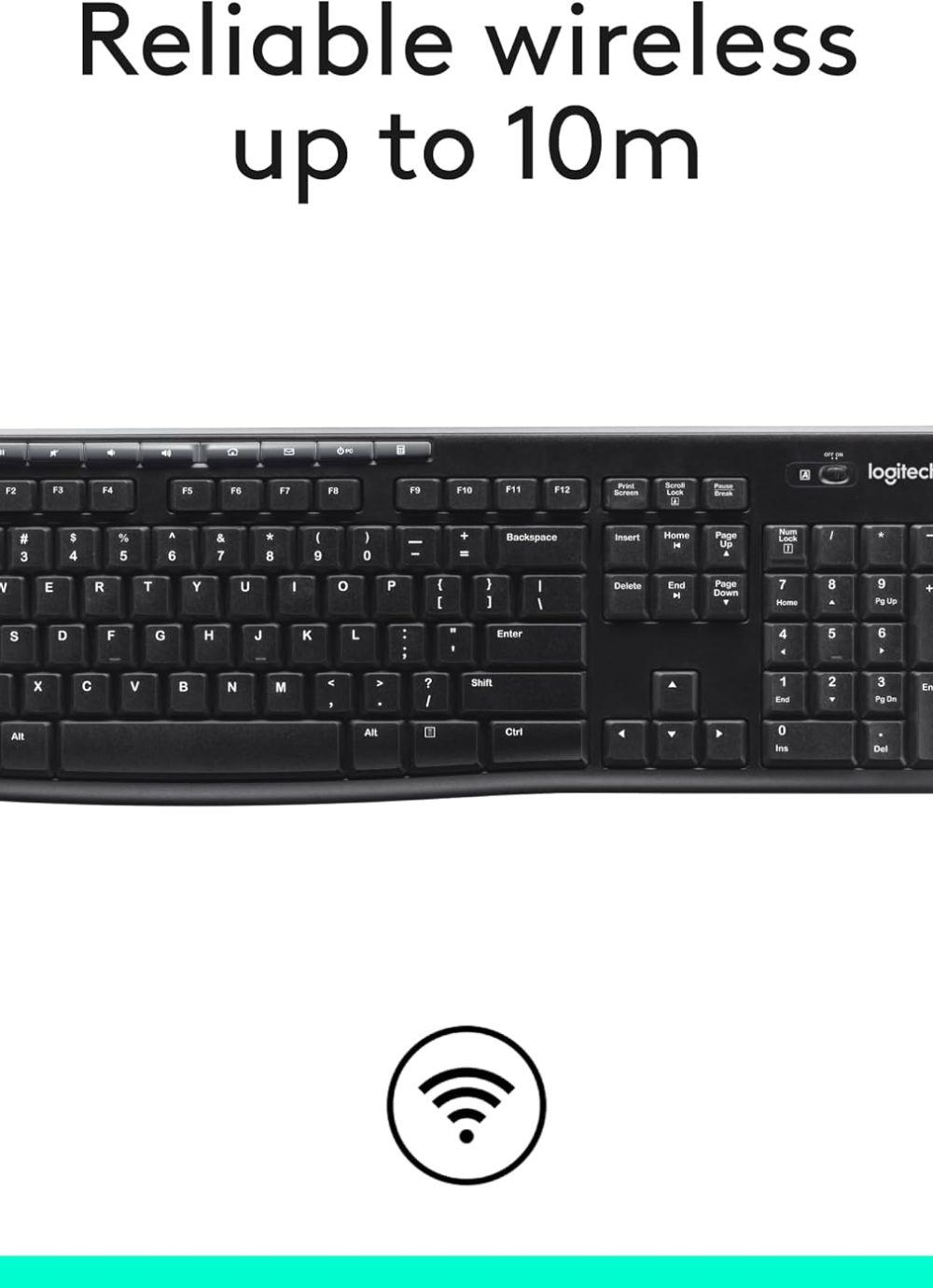 Wireless Keyboard for Windows, 2.4 GHz Wireless, Full-Size, Number Pad, 8 Multimedia Keys, 2-Year Battery Life, Compatible with PC, Laptop, Black - Image 4