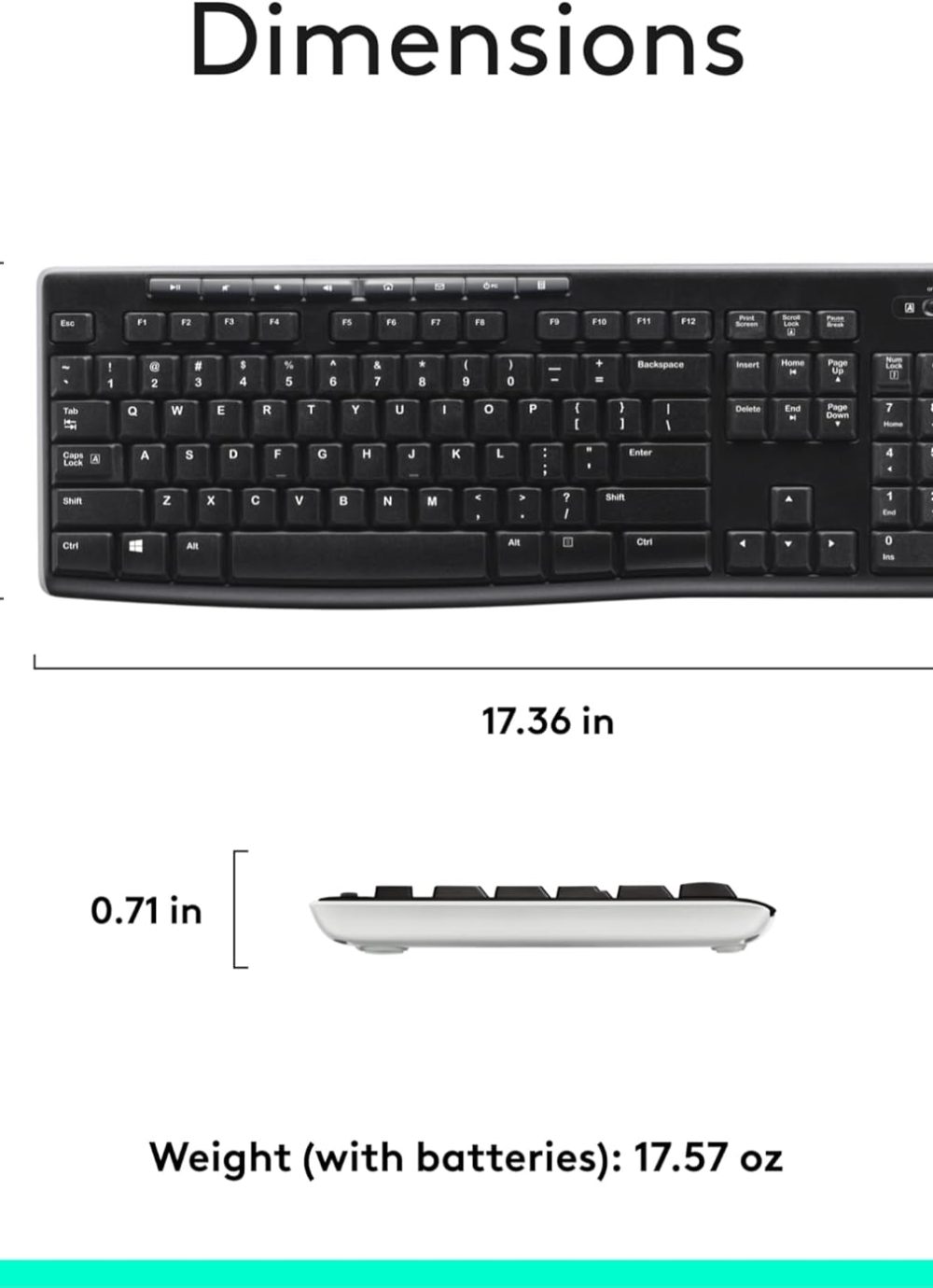 Wireless Keyboard for Windows, 2.4 GHz Wireless, Full-Size, Number Pad, 8 Multimedia Keys, 2-Year Battery Life, Compatible with PC, Laptop, Black - Image 8