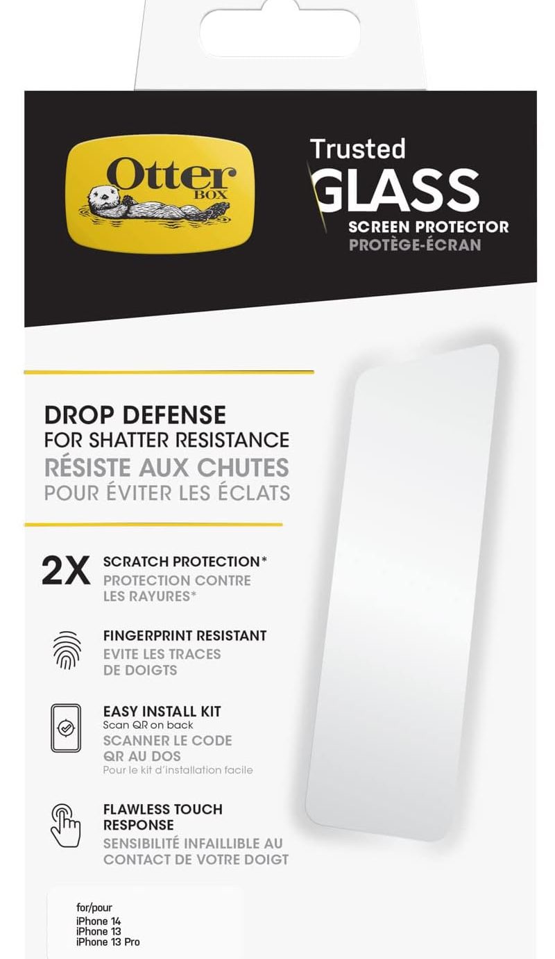 OtterBox TRUSTED GLASS Screen Protector for iPhone 14, iPhone 13 & iPhone 13 Pro, Flawless Touch Response, Fingerprint Resistant, Precision Fit, Vibrant Clarity